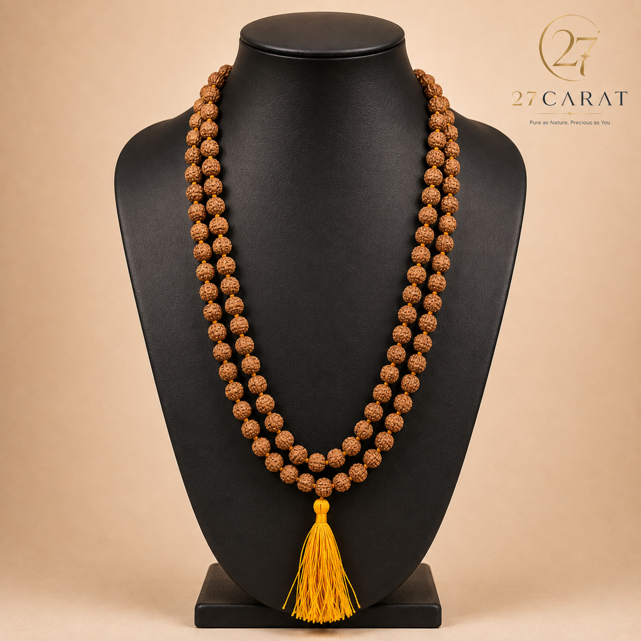 Certified 5 Mukhi Rudraksha Mala (8-9mm) Yellow Thread