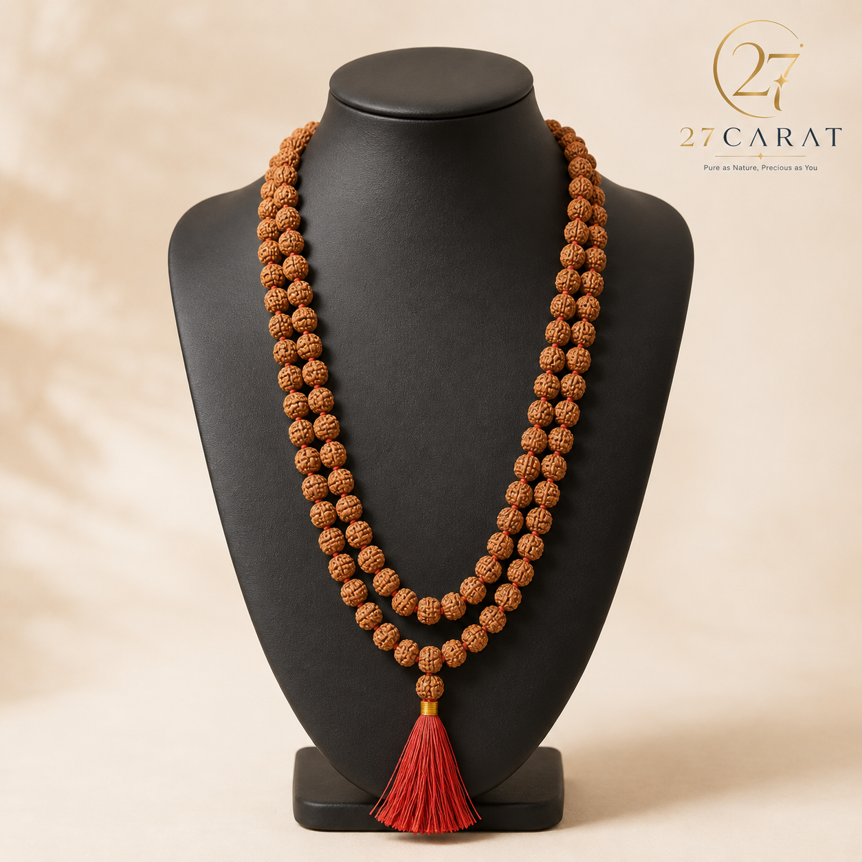 Certified 5 Mukhi Rudraksha Mala (8-9mm) Red Thread